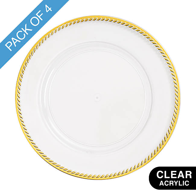 Modern Gold Rim Charger Plate Pack 4 Clear (33cmD)