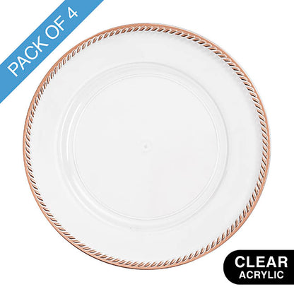 Modern Rose Gold Rim Charger Plate Pack 4 Clear (33cmD)