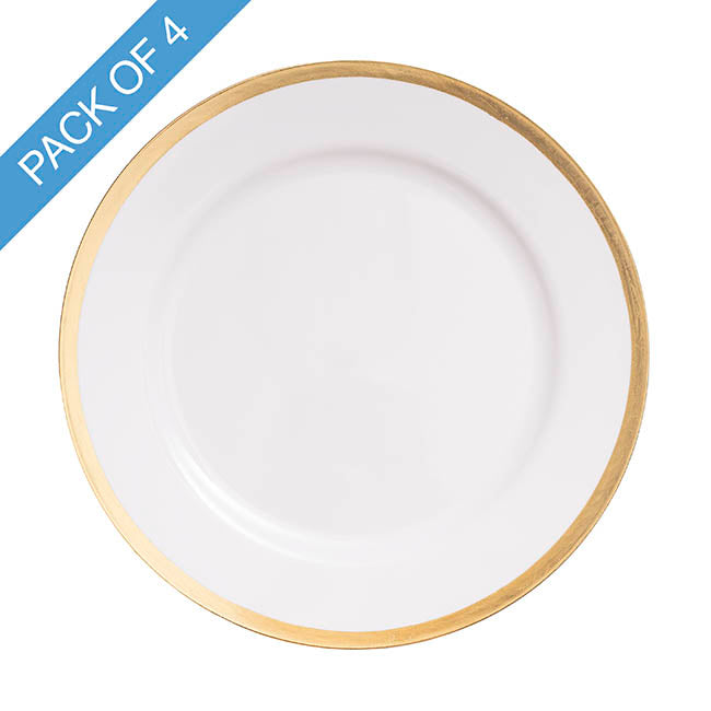 Champagne Gold Rim Charger Plate Pack 4 White (33cmD)