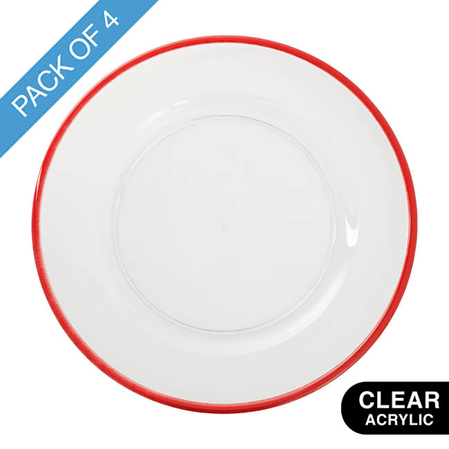 Red Rim Charger Plate Pack 4 Clear (33cmD)