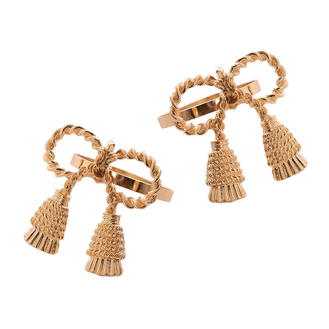 Tassel Bow Napkin Ring Pack 2 Champagne Gold (4.5cmD)