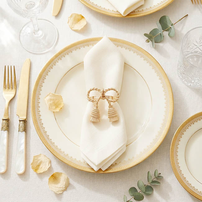 Tassel Bow Napkin Ring Pack 2 Champagne Gold (4.5cmD)