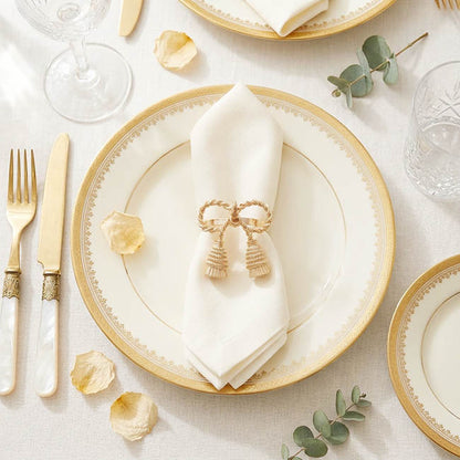 Tassel Bow Napkin Ring Pack 2 Champagne Gold (4.5cmD)