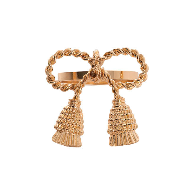 Tassel Bow Napkin Ring Pack 2 Champagne Gold (4.5cmD)