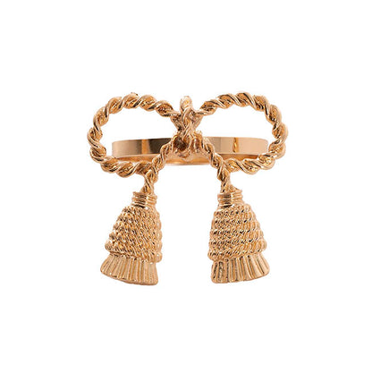 Tassel Bow Napkin Ring Pack 2 Champagne Gold (4.5cmD)