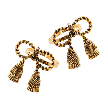 Tassel Bow Napkin Ring Pack 2 Antique Gold (4.5cmD)