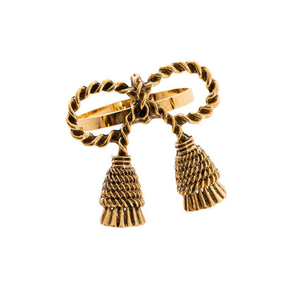 Tassel Bow Napkin Ring Pack 2 Antique Gold (4.5cmD)