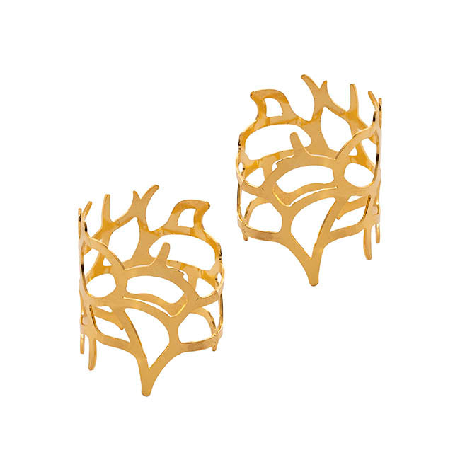 Seaside Coral Napkin Ring Pack 2 Gold (4.5cmD)