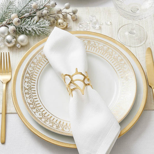 Seaside Coral Napkin Ring Pack 2 Gold (4.5cmD)