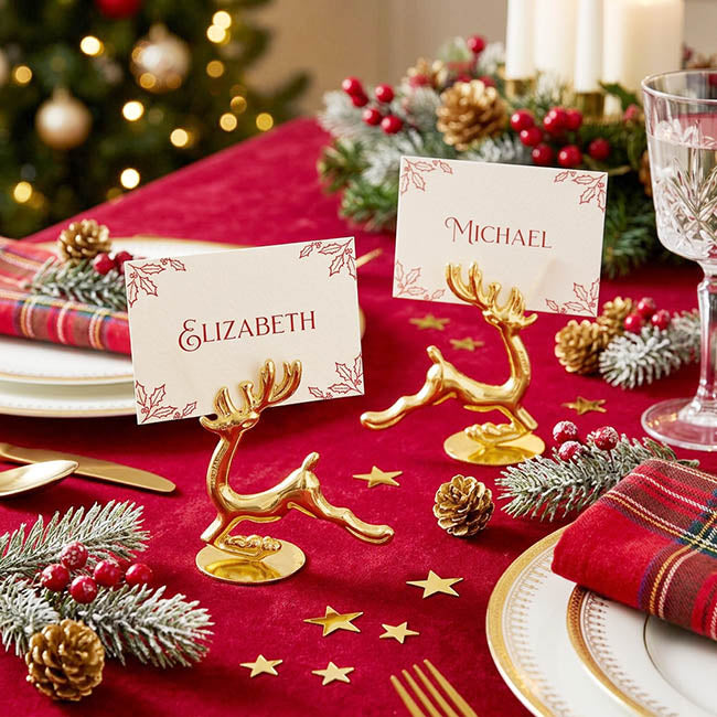 Reindeer Place Card Holder Pack 2 Gold (??cmH)
