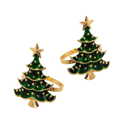 Christmas Tree Napkin Ring Pack 2 Green (4.5cmD)