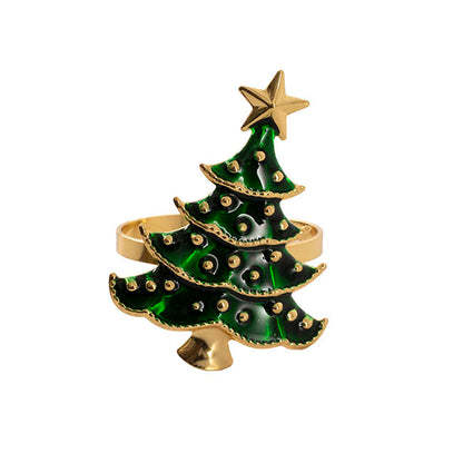 Christmas Tree Napkin Ring Pack 2 Green (4.5cmD)