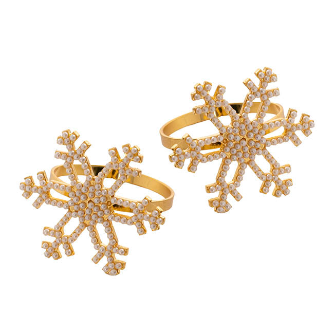 Snowflake Napkin Ring Pack 2 Gold (4.5cmD)