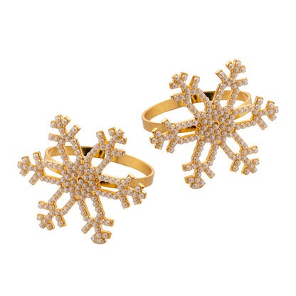 Snowflake Napkin Ring Pack 2 Gold (4.5cmD)