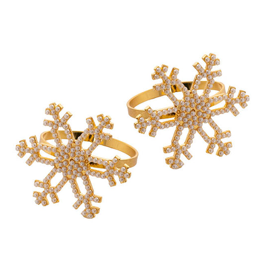 Snowflake Napkin Ring Pack 2 Gold (4.5cmD)