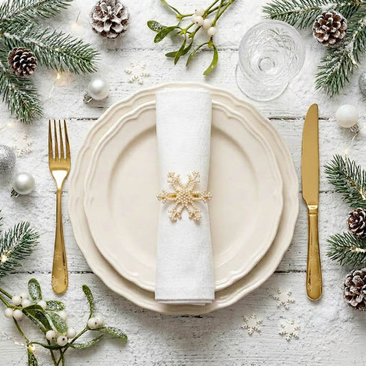 Snowflake Napkin Ring Pack 2 Gold (4.5cmD)