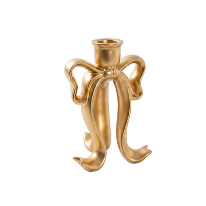 Single Taper Candle Holder Bow Stand Gold (12x9.5x18cmH)