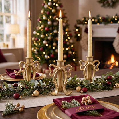 Single Taper Candle Holder Bow Stand Gold (12x9.5x18cmH)
