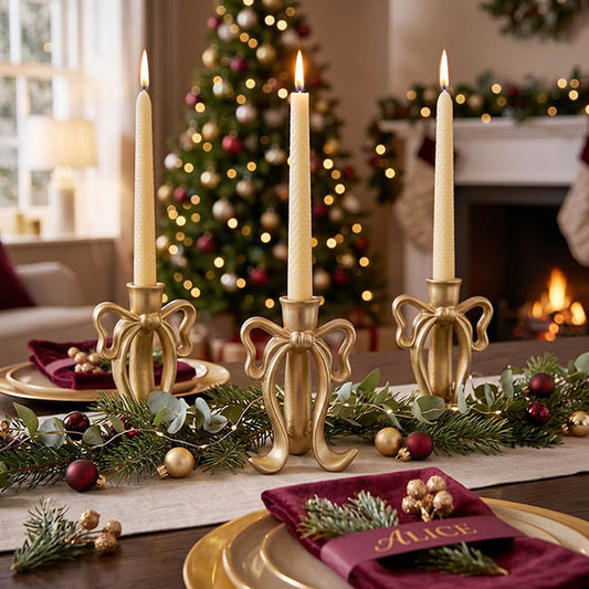 Single Taper Candle Holder Bow Stand Gold (12x9.5x18cmH)