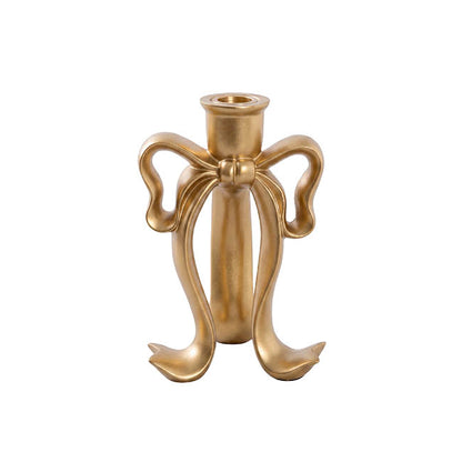 Single Taper Candle Holder Bow Stand Gold (12x9.5x18cmH)