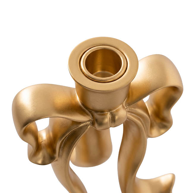 Single Taper Candle Holder Bow Stand Gold (12x9.5x18cmH)