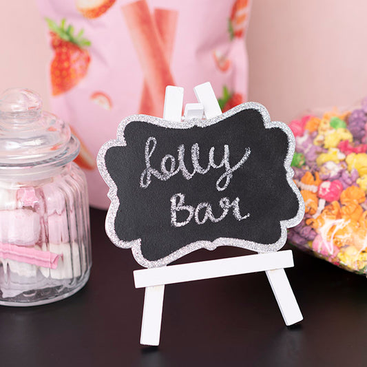 Mini Chalkboard Glitter Frame Silver Pack 2 (12.5x14.5cmH)