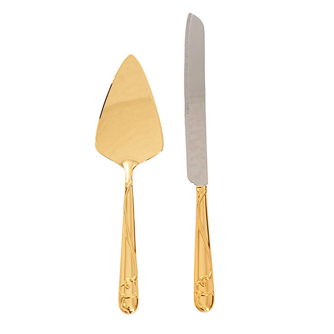 Heart Design Cake Knife Set Gold (23Wx340mmL & 73Wx275mmL)