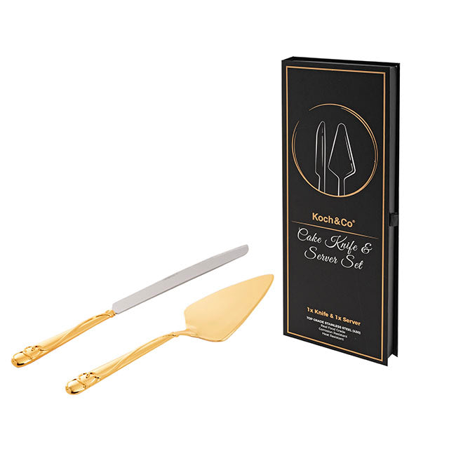 Heart Design Cake Knife Set Gold (23Wx340mmL & 73Wx275mmL)