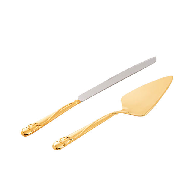 Heart Design Cake Knife Set Gold (23Wx340mmL & 73Wx275mmL)