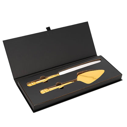 Heart Design Cake Knife Set Gold (23Wx340mmL & 73Wx275mmL)