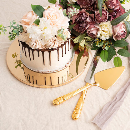 Heart Design Cake Knife Set Gold (23Wx340mmL & 73Wx275mmL)