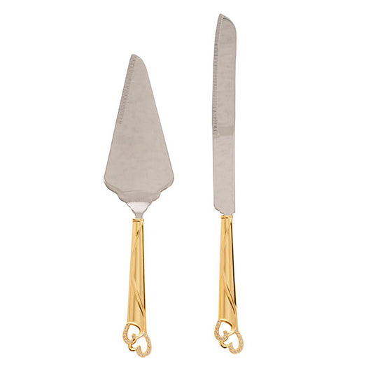 Diamante Heart Cake Knife Set Gold (23Wx340mmL & 70Wx290mmL)