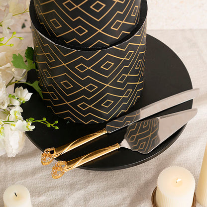 Diamante Heart Cake Knife Set Gold (23Wx340mmL & 70Wx290mmL)