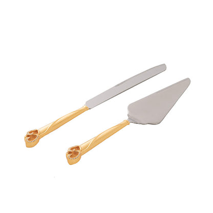 Diamante Heart Cake Knife Set Gold (23Wx340mmL & 70Wx290mmL)