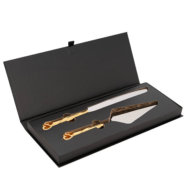 Diamante Heart Cake Knife Set Gold (23Wx340mmL & 70Wx290mmL)