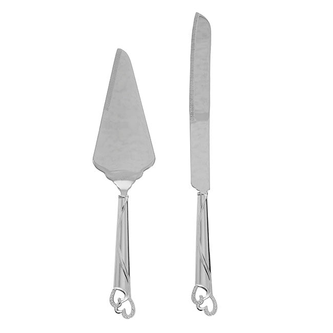 Diamante Heart Cake Knife Set (23Wx340mmL & 70Wx290mmL)