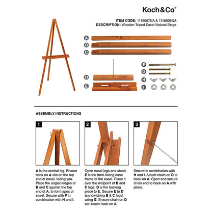 Wooden Tripod Easel Natural Brown (60cmH)
