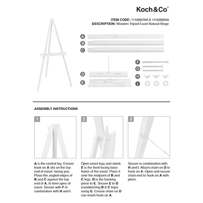 Wooden Tripod Easel White (130cmH)