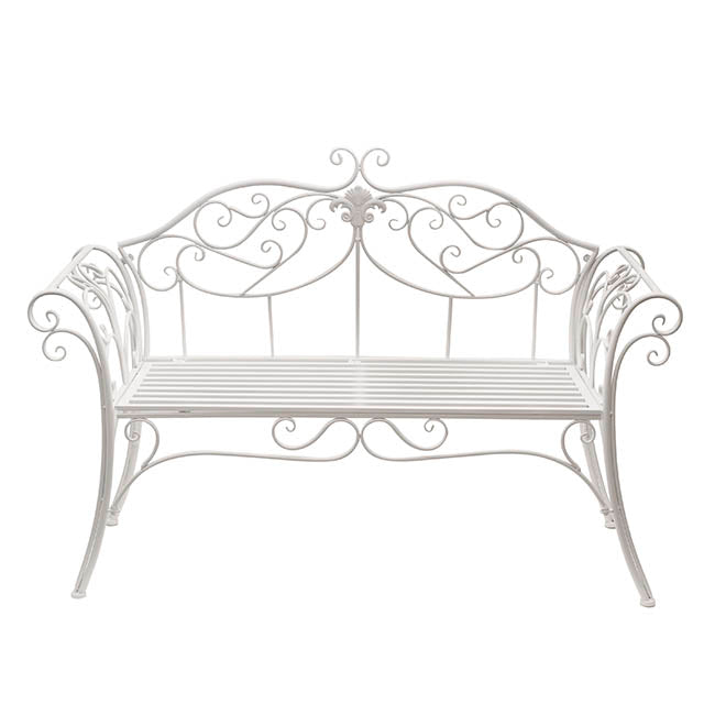 Two Seater Classic Metal Garden Bench White (132x46x89cmH)
