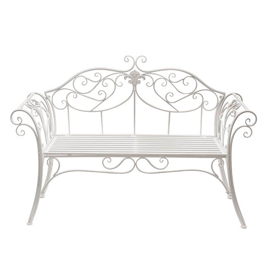 Two Seater Classic Metal Garden Bench White (132x46x89cmH)