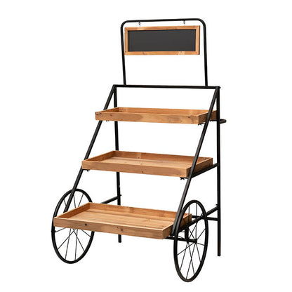 Flower Display Cart w Wooden Trays Black (82x89x144cmH)