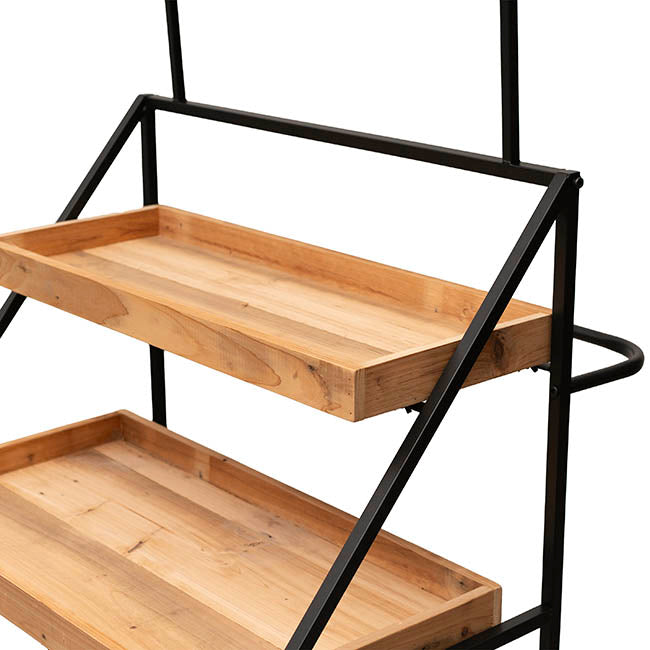 Flower Display Cart w Wooden Trays Black (82x89x144cmH)