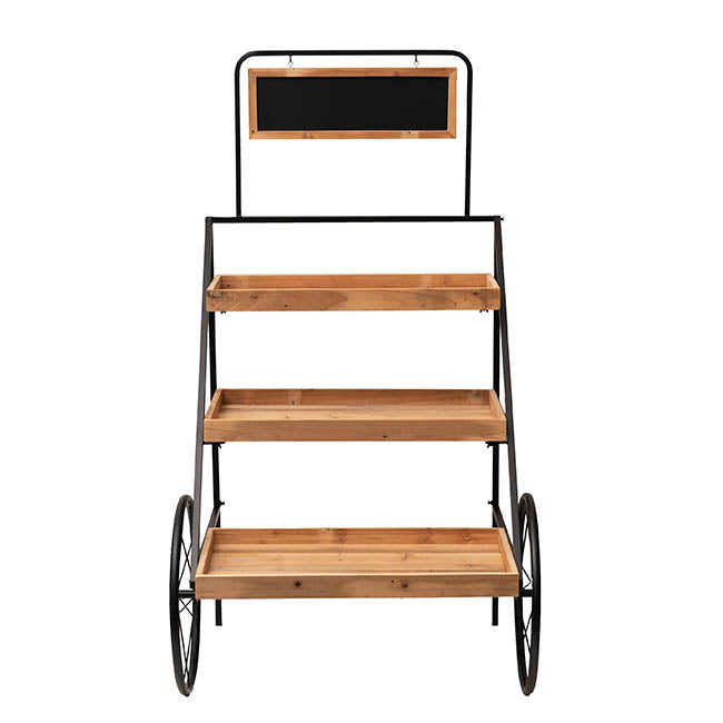 Flower Display Cart w Wooden Trays Black (82x89x144cmH)