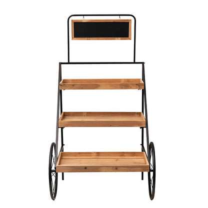 Flower Display Cart w Wooden Trays Black (82x89x144cmH)