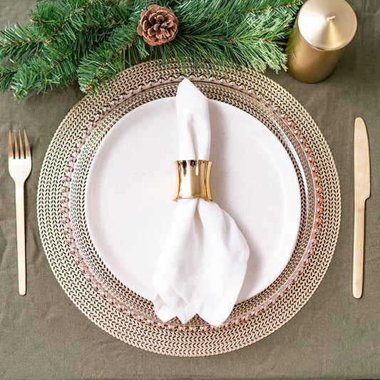 Table Placemat Set 2 Round Rattan Look Champagne (38cmD)