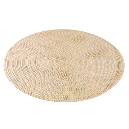 Table Placemat Set 2 Round Rattan Look Champagne (38cmD)