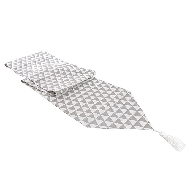 Table Runner Geometric Pattern Light Grey (30cmx180cmL)