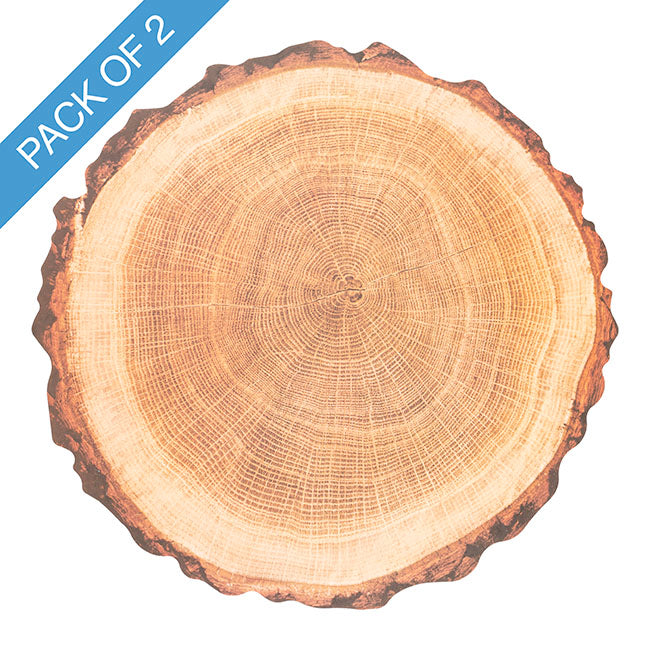 Wooden Timber Look Table Placemat Set 2 Round Brown (38cmD)