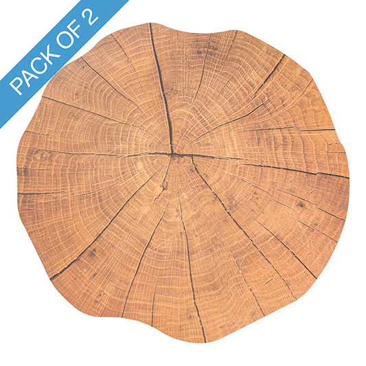 Wood Slice Look Table Placemat Set 2 Round Brown (38cmD)