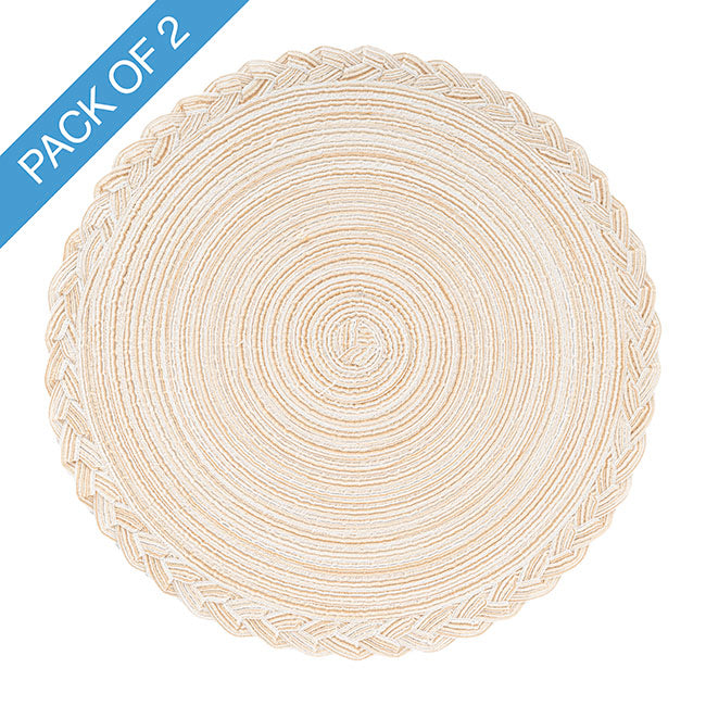Braided Edge Table Placemat Set 2 Round Cream (38cmD)